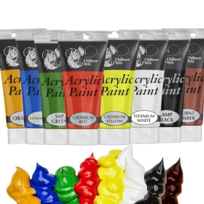 Image of acrylic paint Tubes 120 ml (Pack of 8) art supplies set fabric craft ceramic window kids painting