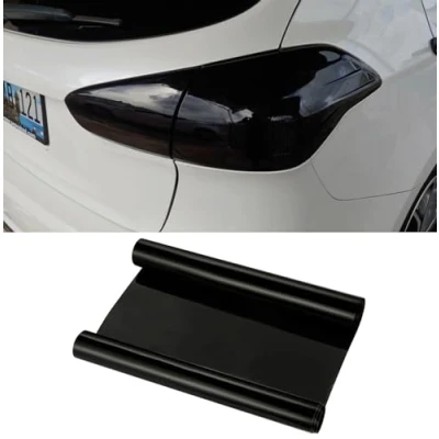 Image of 12 by 48 inches Self Adhesive Auto Car Tint Headlight Taillight Fog Light Vinyl Smoke Film Sheet Sticker Cover (Black)