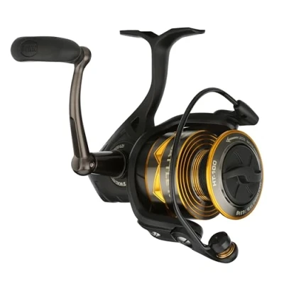 Image of PENN Battle IV Spinning Reel, Saltwater Angler Fishing Sea Fish Lure &amp; Bait, Bass, Pollack, Cod, Mackerel, Wrasse, Aluminum Spool, Robust Ambidextrous 1000 Reel Size 5.2:1 Gear Black, Gold Smoke