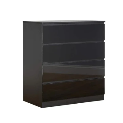 Image of Home Source Chest, High Gloss Finish Compact Bedroom Cabinet, Spacious Dresser Storage, 4 Drawer, Black, Engineered Wood