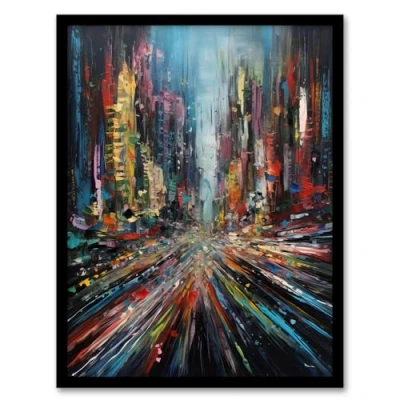 Image of Artery8 Abstract City New York Rush Hour Traffic Oil Painting Artwork Framed Wall Art Print 18X24 Inch