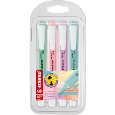 Image of Highlighter STABILO swing cool Pastel Pack of 4 Hint Mint, Pink Blush, Lilac Haze, Touch Turquoise
