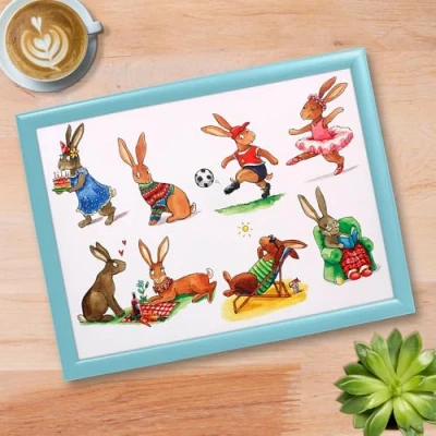 Image of Tamersgifts Cushioned Laptrays Lap Tray TV Dinner Bean Bag Padded Cushion Gift (Sports Rabbit tray)