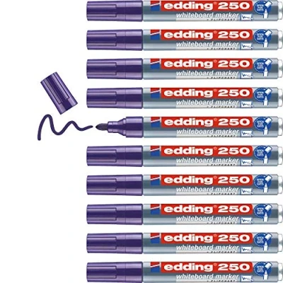 Image of edding 250 whiteboard marker violet 10 pens round tip 1.5 3 mm pen dry wipe for whiteboards, flipcharts, pinboards, magnetic and memo boards sketchnotes