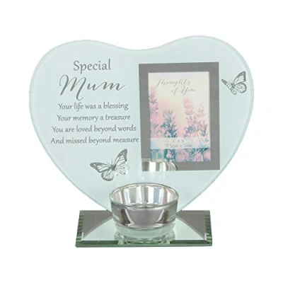 Image of Widdle Gifts Glass Photo Frame Memorial Tea Light Candle Holder Mum 8982