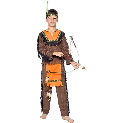 Image of Funidelia Deluxe Native American Costumes for boy Indian, Cowboys, Western Costume kids accessory fancy dress &amp; props Halloween, carnival parties Size 3 4 years Brown