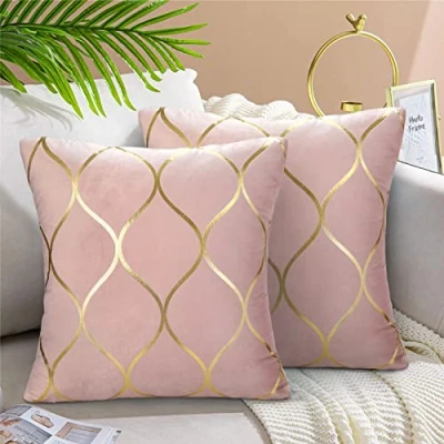 Image of Hanrunsi Pink Cushion Cover 40 x40 cm Pillowcase Velvet Soft Square Decorative Throw Pillow Covers for Sofa Couch Living Room Bedroom Bed Farmhouse Decor Set of 2