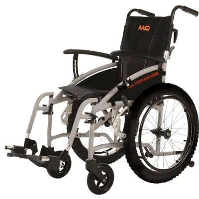 Image of MobiQuip All Terrain Mini Children’s Wheelchair for Kids, Small Adults, Lightweight, Folding, Manual Self Propelled Aluminium Wheelchair, Quick Release Wheels, 14&#039;&#039; Seat. Silver Frame.