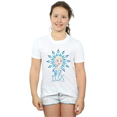 Image of Disney Girls Frozen Elsa Snowflake T Shirt White 12 13 Years