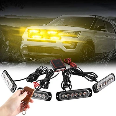 Image of Teguangmei 4x6 LED Car Emergency Strobe Flashing Beacon Lights 4 in 1 Surface Mount Grill Light Warning External with Wireless Remote for Vehicle Truck Trailer Van DC12V Amber