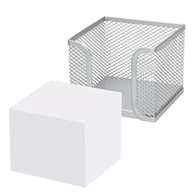 Image of D.RECT Note Box Made of Mesh Solid Metal for The Modern Workplace Silver with Pad 700 Sheets 95 x 80 mm