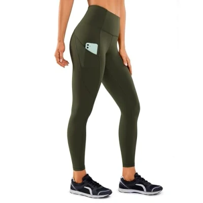 Image of CRZ Yoga Women&#039;s Naked Feeling Gym Leggings Squat Proof High Waist Pants Sports Tights with Pockets 25 Inches Olive Green 12