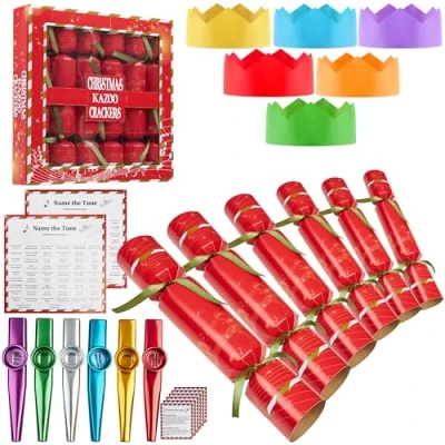 Image of KreativeKraft Christmas Crackers, Pack of 6 Musical Crackers for Festive Fun (Multi Kazoo)