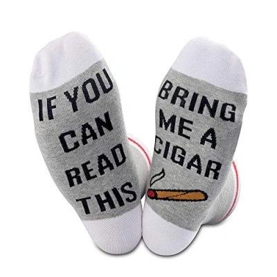 Image of TSOTMO 2 Pairs Cigar Gift Novelty Socks for Lover If You Can Read This Bring Me A Men,Women Grey Medium