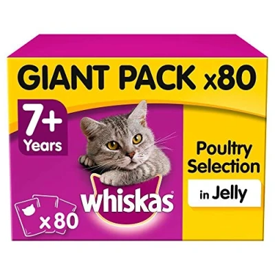 Image of Whiskas 7+ Cat Pouches Poultry Selection in Jelly, 80 x 100g