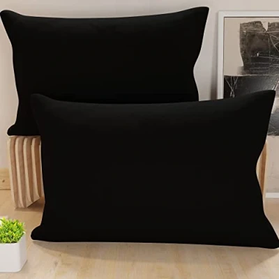 Image of PETTI Artigiani Italiani Pair of Bed Pillows, Pillowcases Solid Black, 100% Non Allergenic Microfibre, Made in Italy