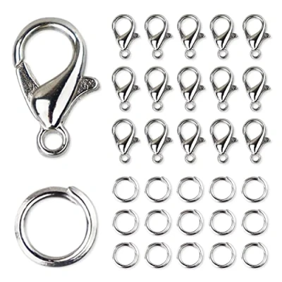 Image of 170PCS Lobster Clasp with Open Jump Ring Set, Jewelry Bracelet Connectors Necklace Rings for Making (Silver)