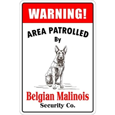 Image of Home Furnishing Decoration Warning Area Patrolled by Belgian&amp;Malinois Dog Sign,Warning Sign Safety Danger Tin Predrilled Holes for Easy mounting