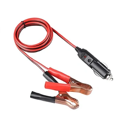 Image of Alligator Clamp to Male Cigarette Extension Cable Car Battery Power Adapter Plug Socket Cord w/ 15A Fuse Automotive Electrical Clip on