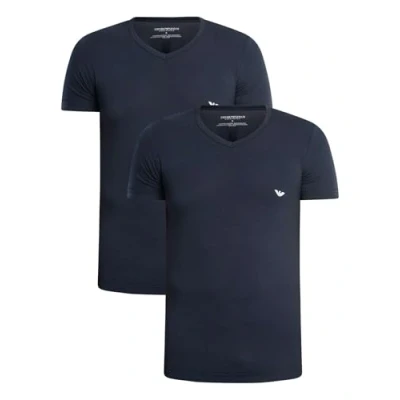 Image of Emporio Armani V NECK 2 PACK Basic Tshirt, Men&#039;s, Size: Large, Marine