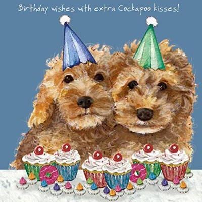 Image of Cockapoo Birthday Kisses Little Dog Laughed Greeting Card Blank Inside SQDB06
