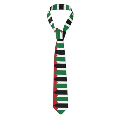 Image of CHRYSM Classic Men&#039;S Silk Tie Necktie Woven Jacquard Neck Ties Solid Satin Mens Formal,Flag Of The State Palestine, Black, One Size
