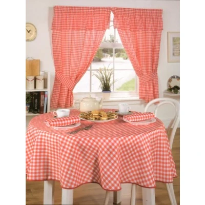 Image of Emma Barclay Molly Gingham Pencil Pleat Curtains With Pelmet Header in Red Width 46 x Drop 42&quot; (116 107cm)