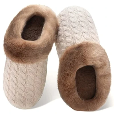 Image of Slipper for Womens Ladies Memory Foam Slippers House Knitted Comfort Warm Indoor Non Slip Slippers(Off White ZZ,5/6 UK,38/39 EU)