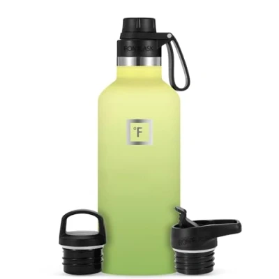 Image of Hydration Camping &amp; Hiking Flask 950ml 3 Lids (Narrow Straw/Spout Lid) Stainless Steel Water Bottle with Straw Lid Metal Double Walled Insulated Leakproof Sports Gym School Kids