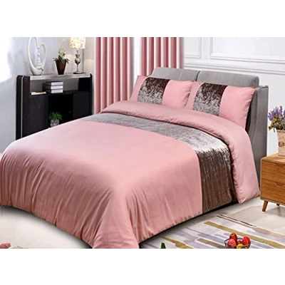 Image of ROOEE Crushed Velvet Panel Duvet Cover with Pillowcase Bedding Set. [ Colour Blush Pink Size Double ]
