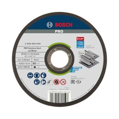 Image of BOSCH 2608600549 125 X 1 22.23MM METAL FLAT CUTTING DISC