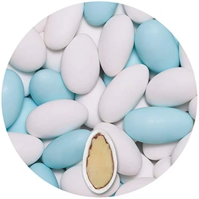 Image of EinsSein 1kg Sugared Almonds Gracile mix midi white sky blue matt Wedding sugar sweets almond dragees baptism dragee cake balls candy coated sweet for weddings favours gift box sugred fillers