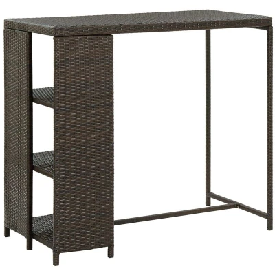Image of vidaXL Bar Table with Storage Rack Brown 120x60x110 cm Poly Rattan