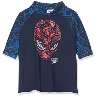 Image of Speedo Boys&#039; Marvel Spiderman Sun Top, Spideyhead Navy/Lava Red, 4YRS