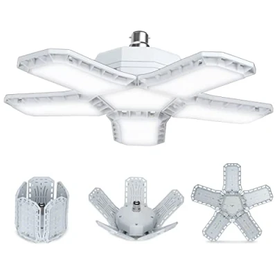 Image of HZSANUE B22 Bayonet LED Garage Light 80W, Daylight White 6500K 9000Lm Deformable Workshop Lamp with 5 Adjustable Panels, Ceiling Lighting, for Garages, Basement, Warehouse Attic, Gym(Pack of 1)