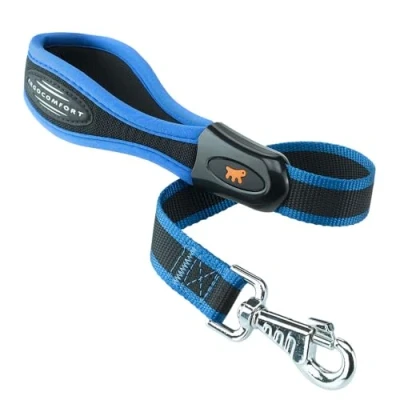 Image of Ferplast ERGOCOMFORT GM Ergonomic Dog Lead Secure Grip with Soft Padding Anti Abrasion Extra Resistant Finished Seams Italian Design 55 x 2.5 cm, Blue