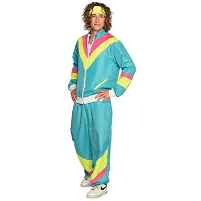 Image of Boland 88543 80s Tracksuit Pockets, Jacket and Trousers, Camping, Jogging Suit, Bachelor, Retro Style, Athletes, Group Costume, Theme Party, Carnival, Multicoloured, XL