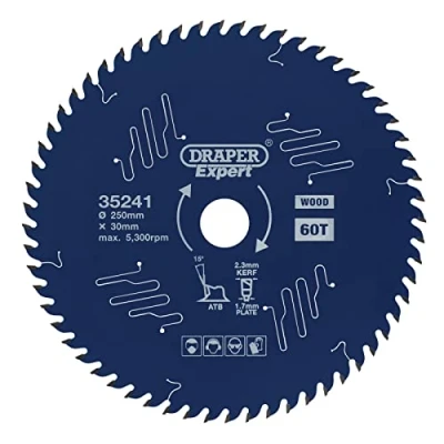 Image of Draper Expert TCT Circular Saw Blade for Wood with PTFE Coating, 250 x 30mm, 60T