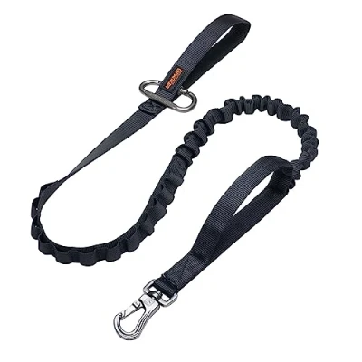 Image of EXCELLENT ELITE SPANKER Tactical Bungee Dog Lead Military Elastic Brown Black Walk Training Nylon Leash for Dogs Quick Release with 2 Control Handle(Brown)