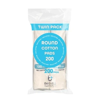 Image of Ultra Soft Round Cotton Pads Twin Pack with 200 Wool Discs for Face Cleansing, Eye Makeup Remover &amp; Nails