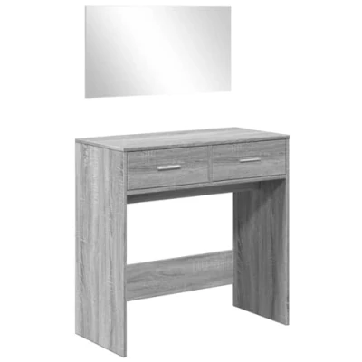 Image of vidaXL Grey Sonoma Dressing Table with Rectangular Mirror Modern Vanity Desk Ample Storage for Cosmetics in Engineered Wood Bedroom