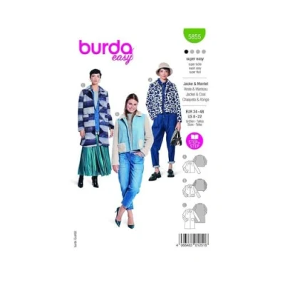 Image of Burda Sewing Pattern 5855 Jacket and Coat [Ladies Size 6 18] Level 1 Super Easy