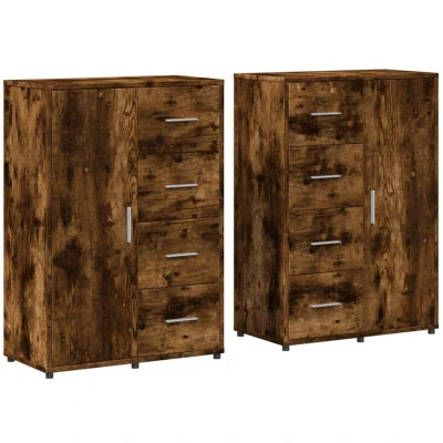 Image of vidaXL Sideboards 2 pcs Smoked Oak 60x31x84 cm Engineered Wood