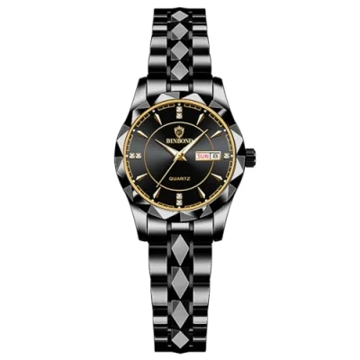Image of JewelryWe Business Analog Quartz Watches: Men Women Dress Waterproof Luminous Date Calendar Dial Stainless Steel Luxury Multifunctional Couple Wrist Watch