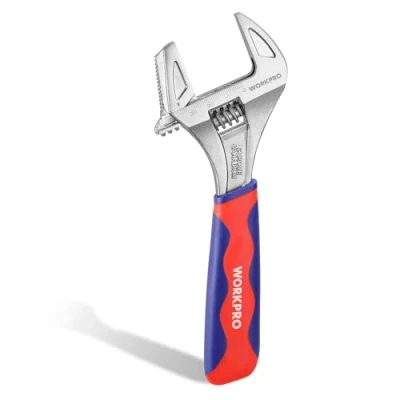 Image of WORKPRO Wide Mouth Adjustable Wrench and Pipe 2 in 1, 42mm Extra Large Jaw Capacity, with Bi Material Soft Grip