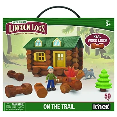 Image of Lincoln Logs On The Trail Building Set Educational Toys for Kids, 59 Piece STEM Learning Kit, Engineering Construction Kids Aged 8+ Basic Fun 00821