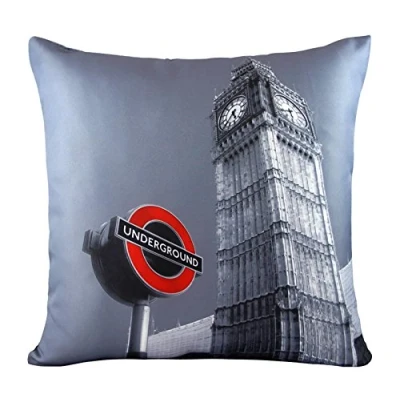 Image of Retro Photograph Cushion Cover Vintage Photo Style London Underground Design (17&quot; x 17&quot;)