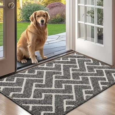 Image of Biscpro Indoor Door Mats,60x90cm Mat Non Slip Backing,Dirt Trapper Absorbent Doormat for Entrance,Inside,Kitchen,Front Back Door,Pets and Garden Grey