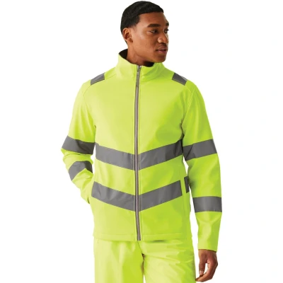 Image of Professional Men&#039;s Hi Vis Pro Contract Ablaze 2 Layer Softshell Jacket Yellow, Size: L