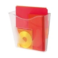 Image of Deflecto A4 Portrait Wall Mounted Magazine File Holder Featuring Antimicrobial Additives Formulated Perfect Folders, Brochures &amp; Leaflet Display Stand Clear Plastic Document Rack
